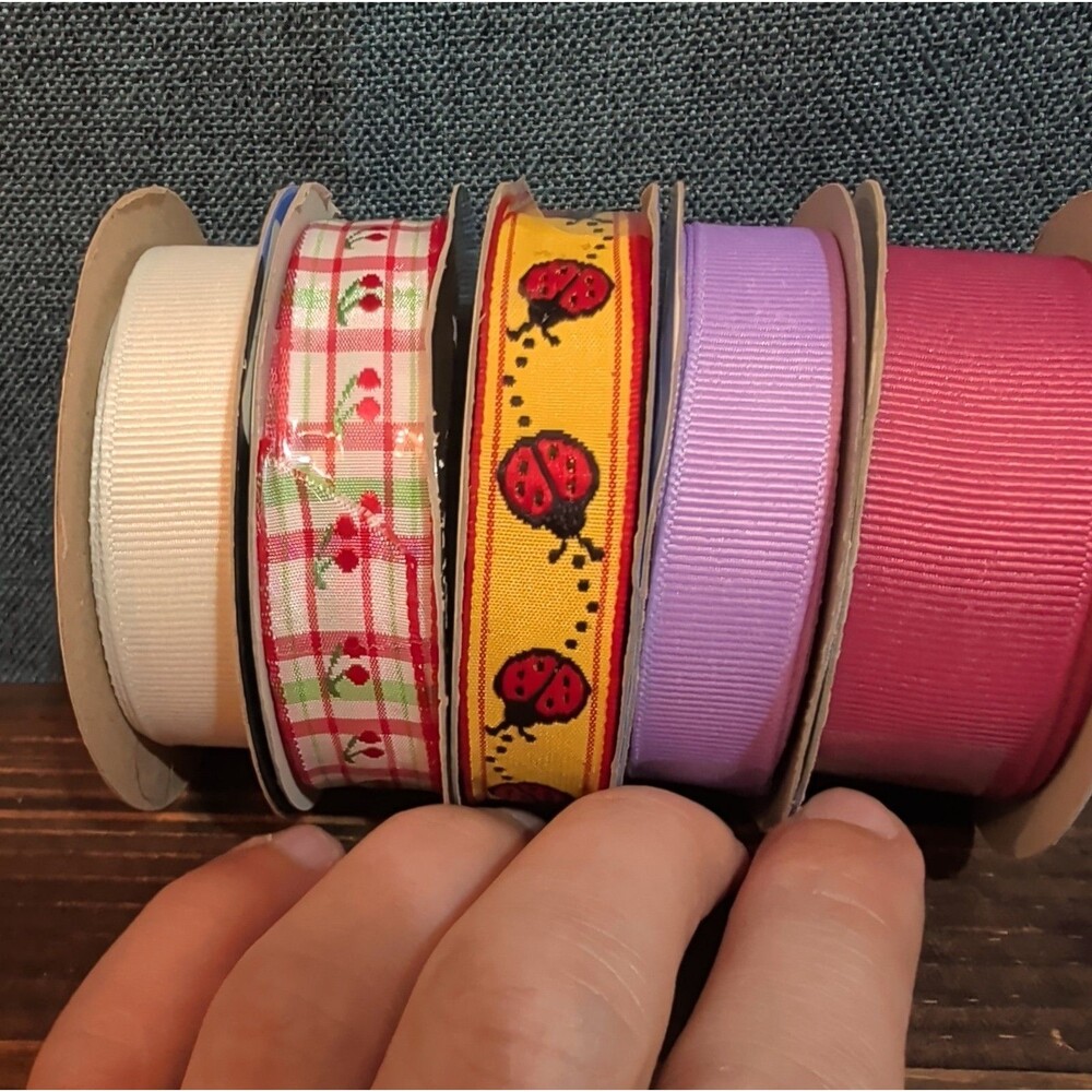 Offray Ribbon Lot 5 Ladybug Cherry Solid Spring Craft Destash - Picture 16 of 16